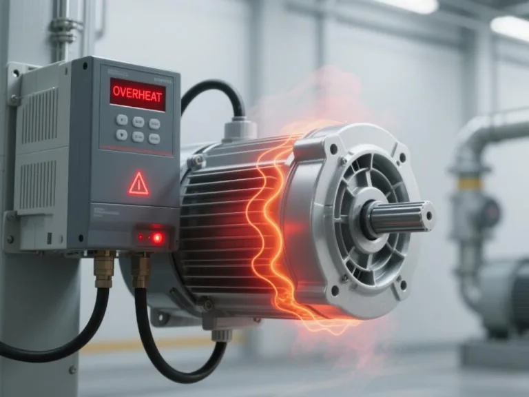 Diagram showing VFD output harmonics causing motor winding insulation stress and inverter motor heat