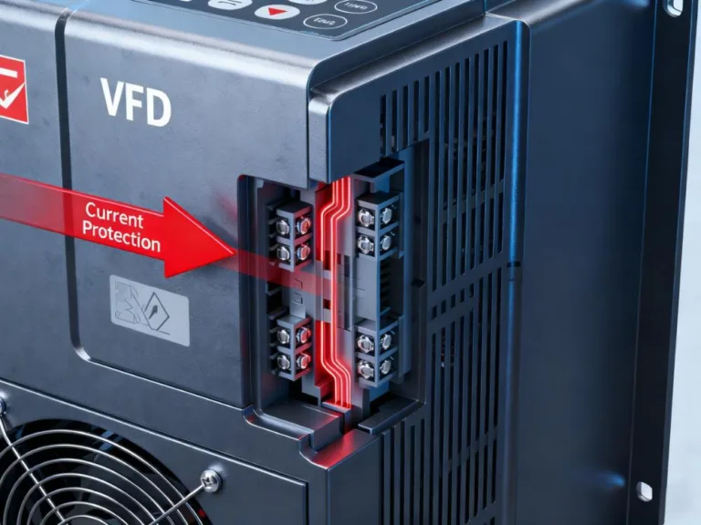 VFD overcurrent and VFD overload comparison with motor and circuit protection illustration