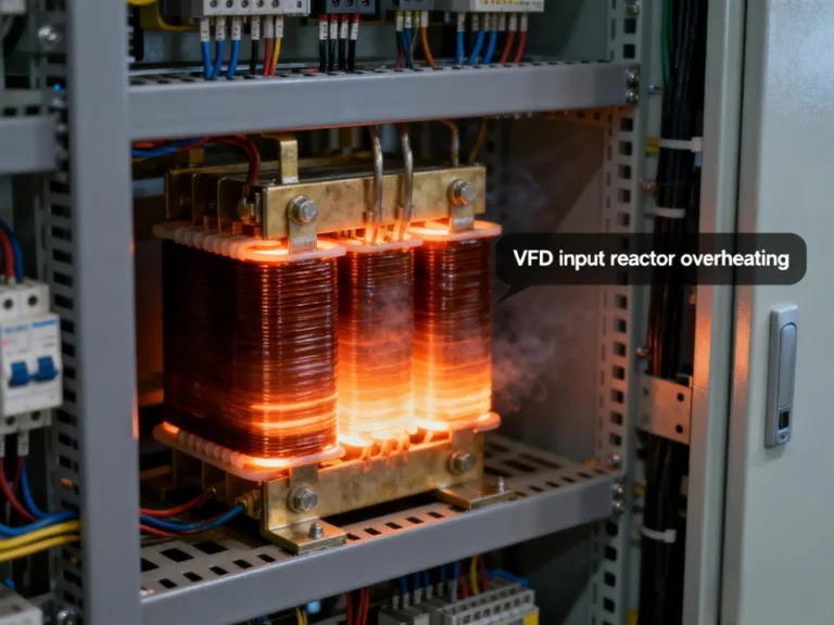 VFD input reactor overheating with visible humming issue and overheating braking resistor near DC bus system.